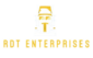Yellow line art of a semi-truck, alongside the edited logo "RDT ENTERPRISES" in vibrant yellow, all set against a sleek black background.