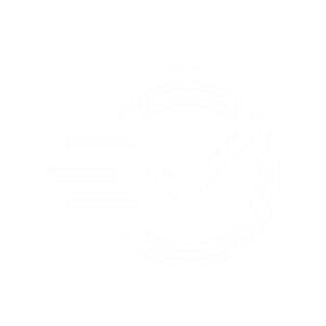 Illustration of a stopwatch with a checkmark inside, accompanied by motion lines indicating speed. The design is minimalist and monochromatic, symbolizing the efficiency of a hotshot load for quick completion of tasks.